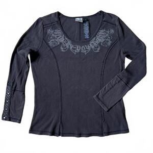 Harley Davidson Women’s Gray Black Thermal Long Sleeve Studded Top Size Large